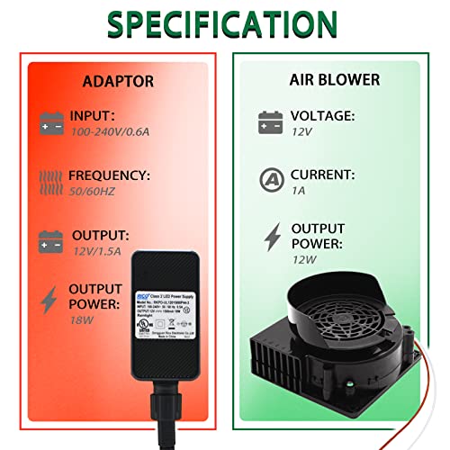 12V 1A Inflatable Fan Replacement with Adapter for Halloween & Christmas Inflatables - Light String Included