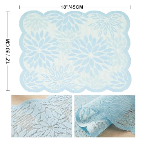 Blue Dahlia Lace Placemats Set of 4 - 12x18 Inch Rectangular Table Mats for Wedding & Party Decor