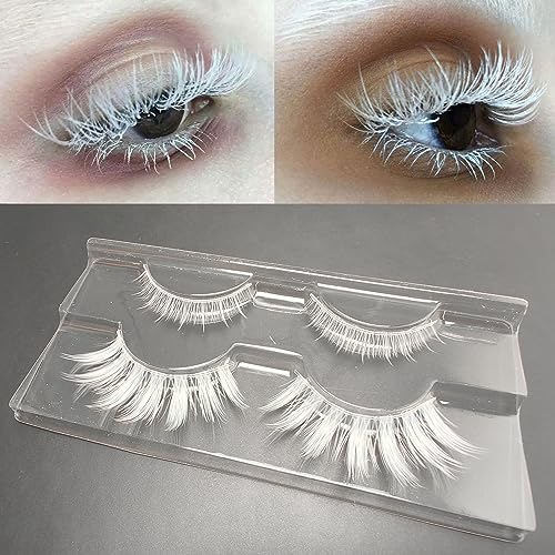 White Reusable False Eyelashes Anime Eye Makeup Accessory - 2 Pairs
