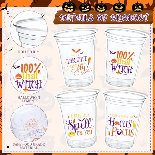 16 oz Halloween Plastic Cups - Disposable Party Cups, Witch Design, 100 pcs - Variation of Witch