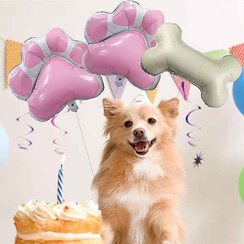 Pink Dog Party Balloons Set with Paw & Bone Shapes - Pet & Baby Shower Decor