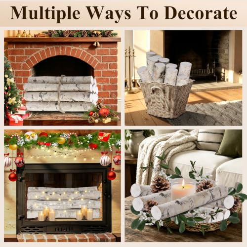 Natural Birch Firewood Logs Set for Fireplace and Rustic Decor - 8 Pack
