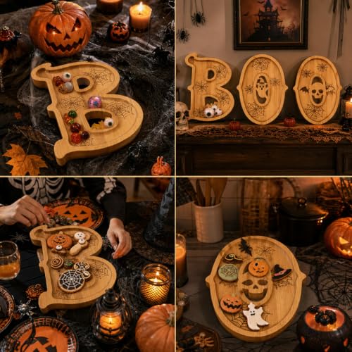 Halloween BOO Charcuterie Board Set - 3 Bamboo Letter Serving Trays