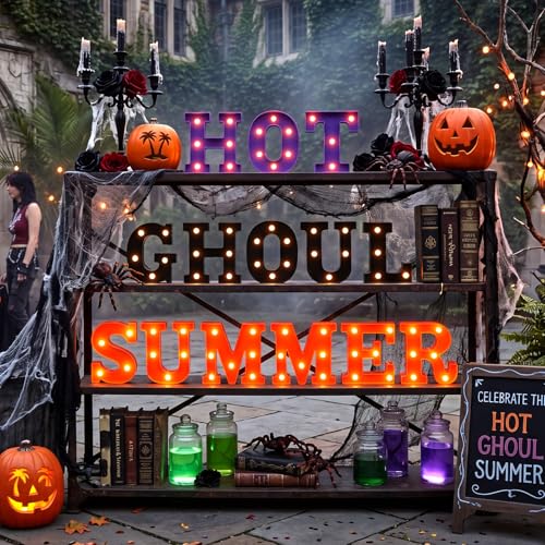 LED Light Up Letters - Hot Ghoul Summer Sign with Purple, Black & Orange Variation