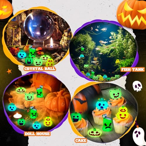 Halloween Mini Resin Pumpkin Ghost Figurines Glow in Dark - 72 Pcs, Fun Pumpkin Variation
