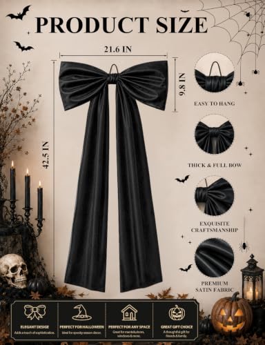 Giant Black Satin Bow for Halloween Door & Wall Decor 42 Inch
