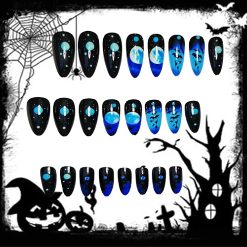 Halloween Press On Nails Long Bat Moon Pattern - Variation of THIS listing 7