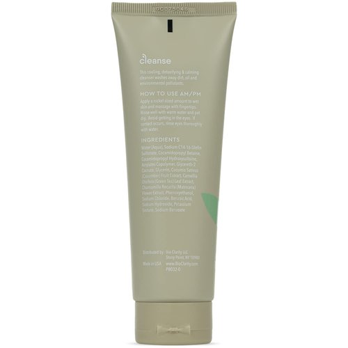 BioClarity Face Cleanser | 100% Vegan, Gentle Wash with Cucumber, Green Tea, and Chamomile, for Sensitive Oily Skin. Natural Ingredients (4 Fl Oz)