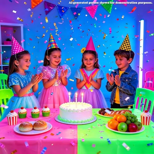 Neon Rainbow Tablecloths - 6 Pack Glow in the Dark Plastic Party Table Cover - Variation: Rainbow