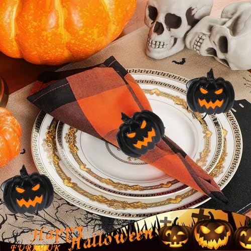 Halloween Napkin Ring Set Pumpkin Design Spooky Metal Alloy Party Table Decor - 6 Pcs
