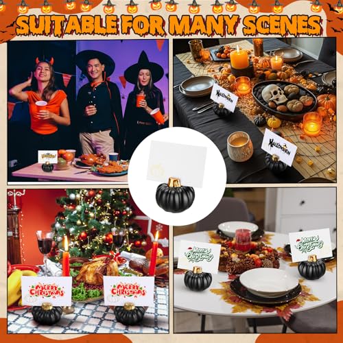 Halloween Pumpkin Place Card Holders - Black (16 Pack) for Fall Thanksgiving Parties