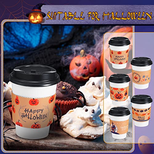 Halloween Disposable Coffee Cups Set with Lids and Sleeves - 50 Pack, Retro Pattern Variation of THIS Listing