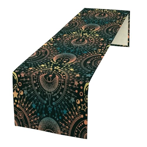 Boho Zodiac Moon Stars Table Runner 13x70 Inches - Astrological Decor