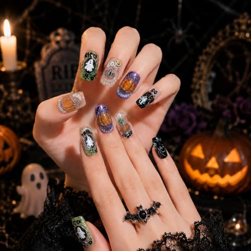 Halloween Nail Stickers for Nail Art, 5D Embossed Ghost Pumpkin Spider, Halloween01