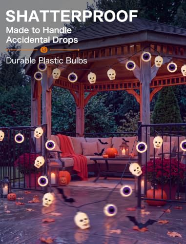 Halloween Ghost Eyeball & Skull String Lights - 12FT, 20 LED Outdoor Decor - Variation of Ghost Eyeball Lights