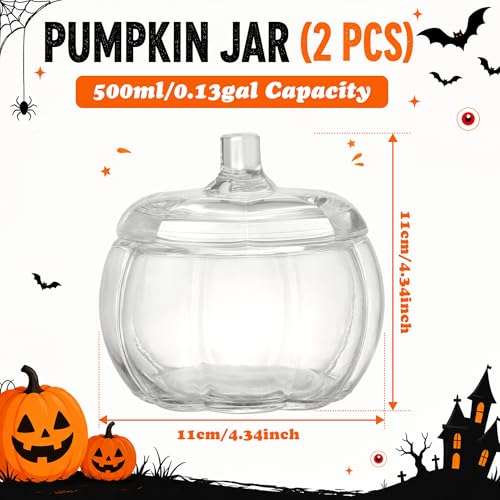 Halloween & Fall Glass Pumpkin Candy Jars Set - 2 Pack with Lids