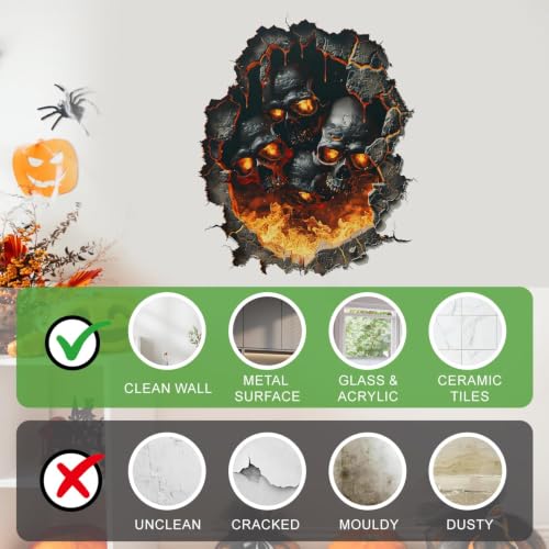Halloween Skull Wall Decals Fiery Skeleton Sticker Haunted House Decor - Variation 68