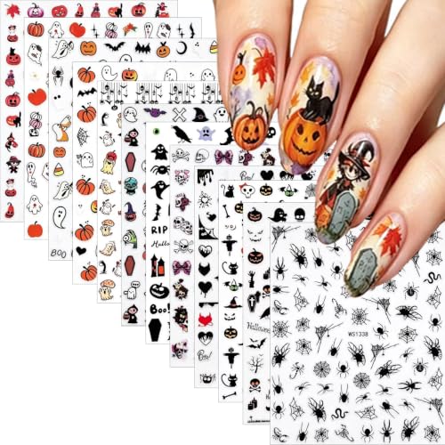 Halloween Nail Stickers Set - Ghost Spider Skull, 12 Sheets, Style-09