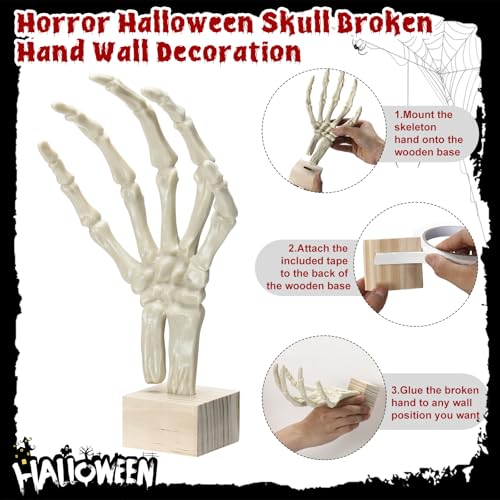Halloween Skeleton Hand Decor Set with Wooden Bases - Wall Mountable, Realistic Size