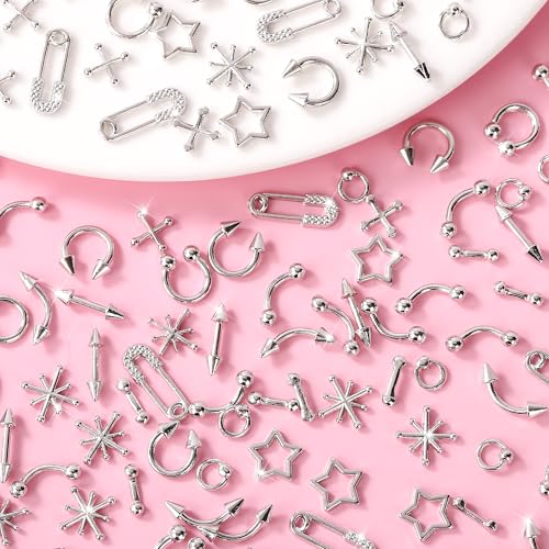 120PCS Silver Gothic Cross & Star Nail Charms - Retro Punk Manicure Decor