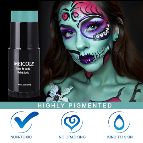 Teal Face Body Paint Stick - Waterproof Full Coverage Halloween SFX Cosplay
