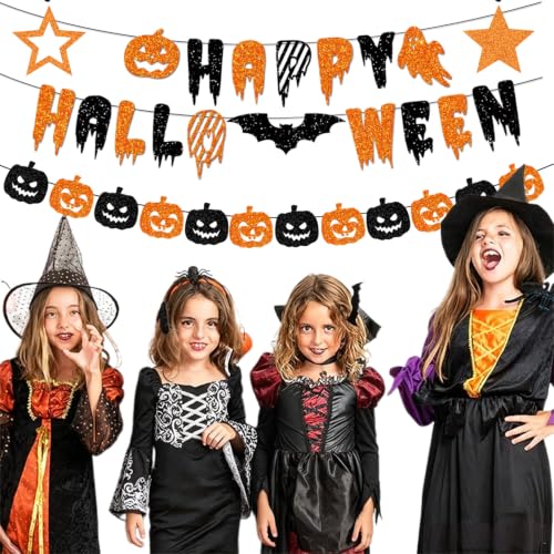 Halloween Wall & Ceiling Decorations Streamers Kit - Black, Orange, White - Indoor Party Decor