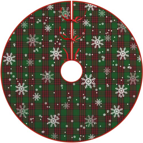 Christmas Tree Skirt 48 Inch Red Green Buffalo Plaid Snowflake Xmas Decor Xmas 04