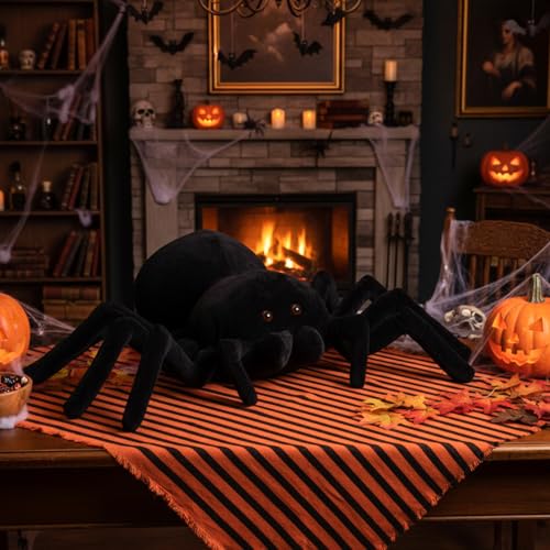 Giant Spider Plush Pillow - Halloween Decor 31.5 x 19.7 Inches - Black