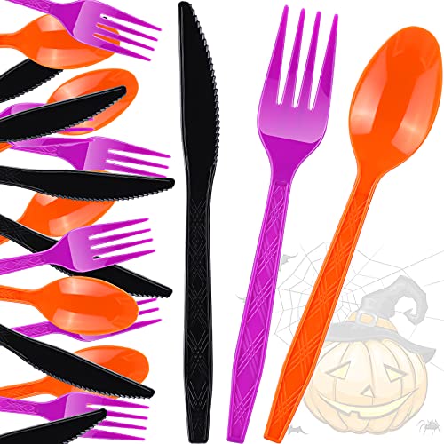 60-Piece Halloween Plastic Cutlery Set - Disposable Forks Spoons Knives for Parties