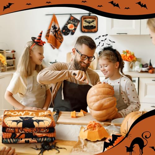 Halloween Gothic Witchy Ghost Kitchen Towel & Oven Mitts Set - Spooky Decor