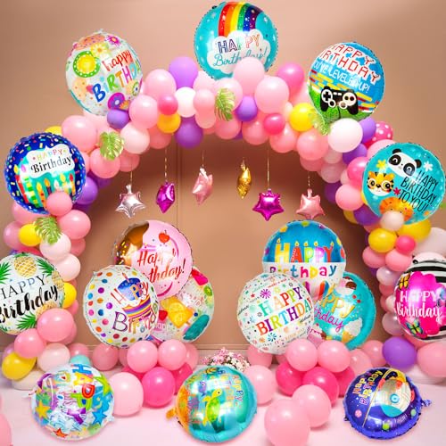 Color Birthday Balloons 120pcs - 18IN Round Happy Birthday Mylar Foil Balloons