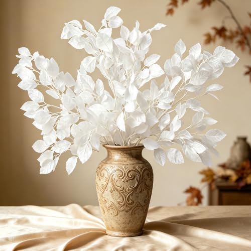 Artificial Fall Leaves Stems 4Pcs White Beech Branches for Decor
