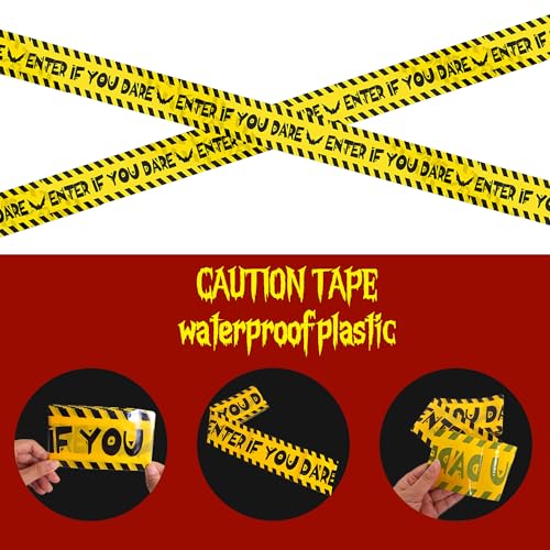 Halloween Caution Tape Roll 30 Feet with Warning Signs - Indoor Outdoor Haunted House Decor