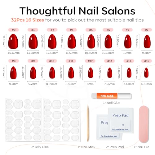 Modelones Red Cat Eye Press On Nails Almond Short Fake Nails A3 Variation