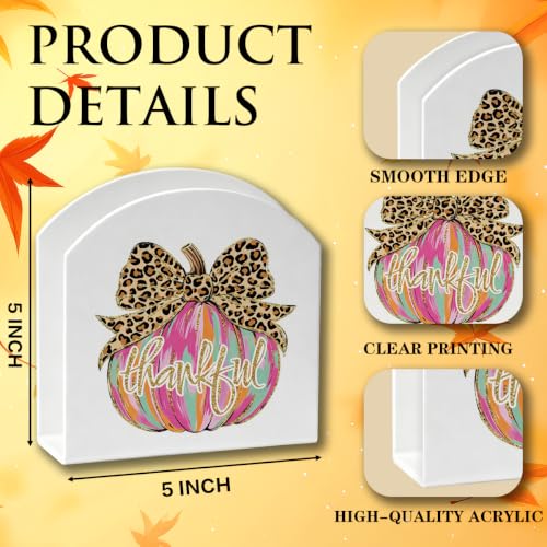 Fall Thankful Leopard Print Pumpkin Napkin Holder Decor Desk Stand - Fall2