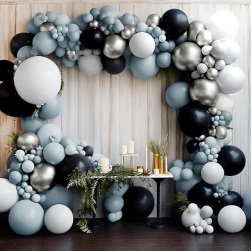 Blue Black Silver Balloon Garland Kit - Double Stuffed Latex Balloons for Birthday Wedding Graduation Baby Shower Party Decorations - Variation: Blue Black Silver