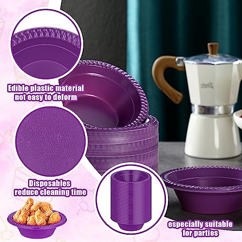 Purple Disposable Plastic Bowls for Parties - 100 Pack, 12oz