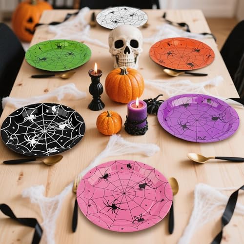60 Pack Halloween 9-Inch Paper Plates with Spider Web Design, Disposable Party Tableware