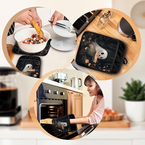 Funny Ghost Pot Holders with Pockets - Halloween Kitchen Oven Gloves