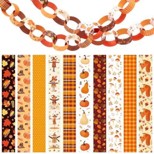 Fall Paper Chain Strips - Autumn Colors & Seasonal Patterns, 500 Pcs