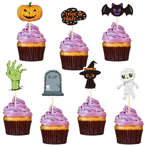 Halloween Cupcake Toppers 70 pcs Spooky Haunted House Fruit Cake Decorations - Variation: Halloween