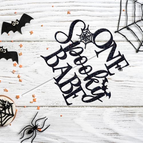 Halloween Baby Shower Cake Topper - Black Glitter Spooky Babe Decoration