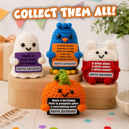 Ghost Happy Birthday Crochet Figurine – Handmade Mini Plush Desk Decor Gift