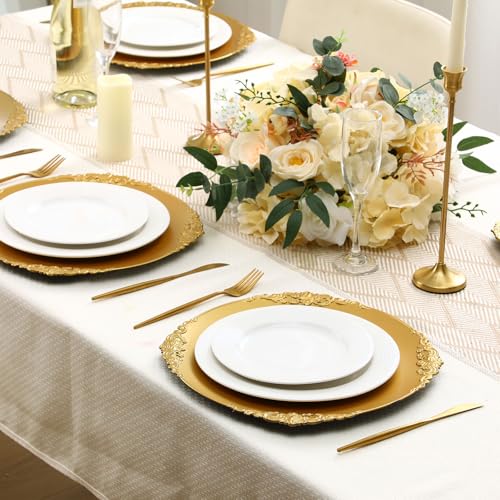 36 Pack 13 Inch Gold Embossed Round Charger Plates - Elegant Plastic Dinnerware