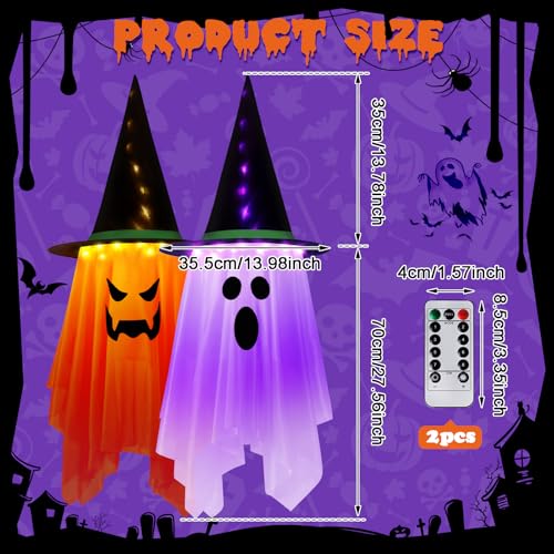 Hanging Ghost Halloween Decor Lights - 41 x 14 Inches, 8 Flashing Modes, Outdoor Waterproof String Lights