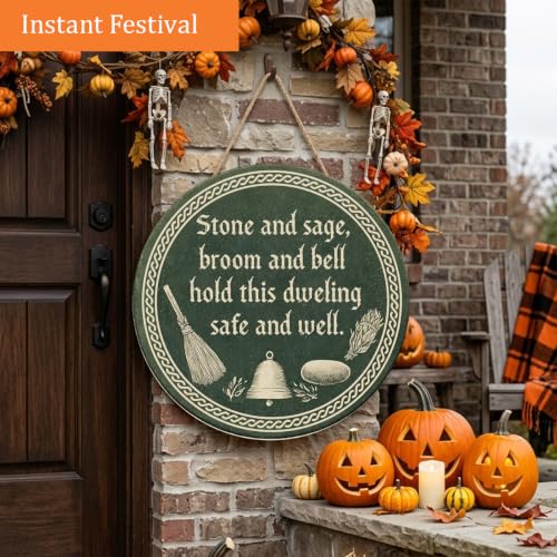 Pagan Witchy House Blessing Wooden Sign - Halloween Decor, 12x12, With Rope - Halloween Decorations, Spiritual Home Sign, Fall & Holiday Decor
