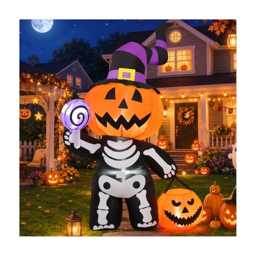 Halloween Inflatable Pumpkin Skeleton with LED Lights Outdoor Yard Decor