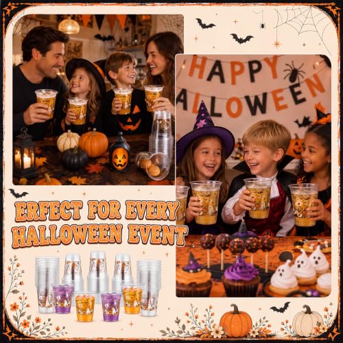 Halloween Plastic Cups 12 oz - Ghost Bats Floral Party Supplies - 100 Pack