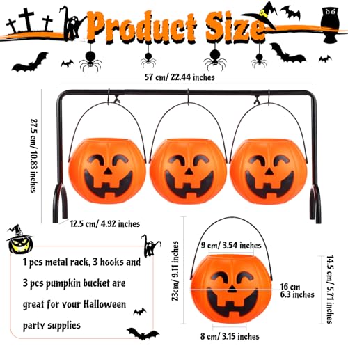 Halloween Pumpkin Candy Buckets Trick or Treat Pails Set with Rack