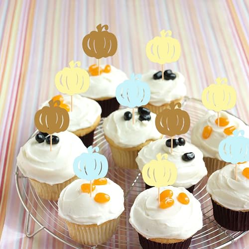 Pumpkin Cupcake Toppers Glitter Picks - Fall Harvest Party Decorations - 24 Pcs - Pumpkin-1